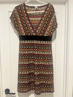 Missoni Multicolor Geometric V‑Neck Dress with Black Waistband